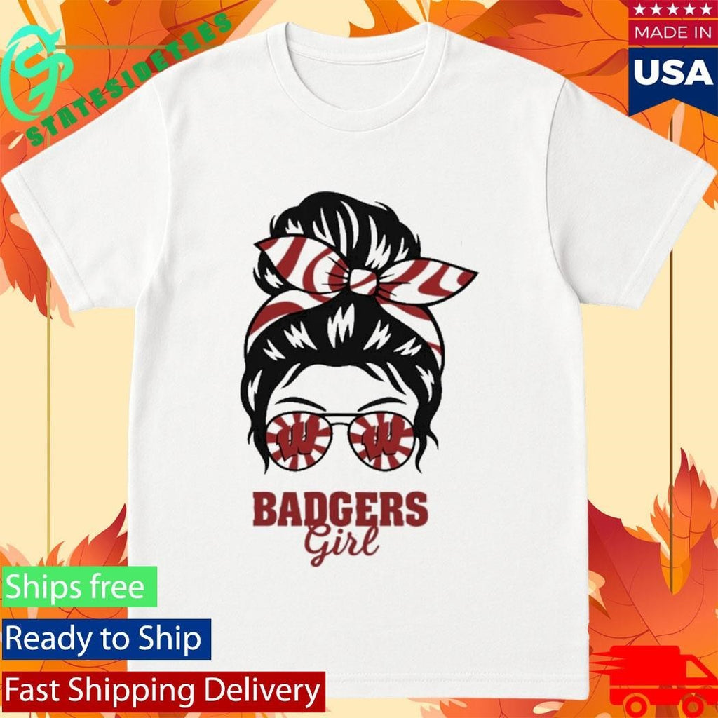 Wisconsin Badgers Girl Messy Bun Glasses Shirt