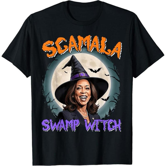Witch Scamala Harris Anti Kamala Halloween Black Political T-Shirt made in usa