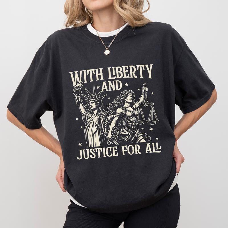 With Liberty Gunpla brand Justice For Spiky hair fighters Shirt, Pro-Democracy T-shirt, Feminist Graphic Tee, Freedom...