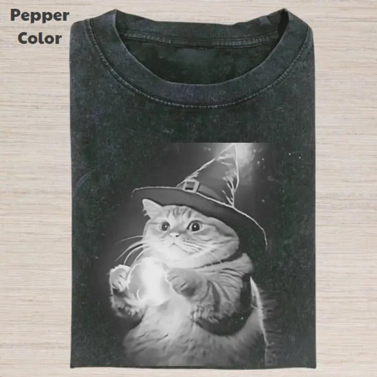 Wizard Cat Vintage Graphic T-shirt, Funny Cat Tee, Cat Lover Unisex T-Shirt, 90's Style Streetwear Graphic Gift For Men...