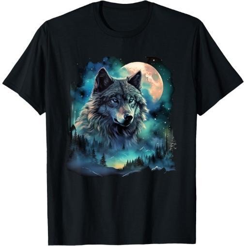 Wolf Print T-shirt Cotton Casual Summer Tee, Trendy Tops Crew Neck Tee, Comfort Street Style Tee, Must-have Fashionable Tee Made in USAstyle{n002}2
