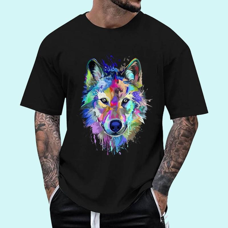 Wolf Splash Art Animal Face Wolf Lover Unisex T-Shirt, Cotton 100%, Top Trending Fashion Hoodie, Sweatshirt | DripVista.com