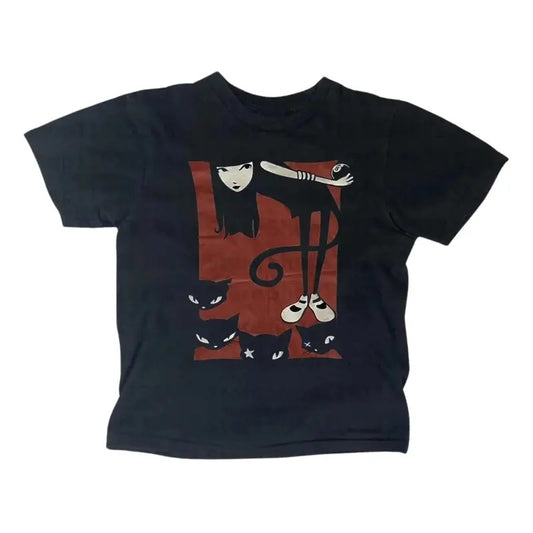 Women Cat Baby Tee, Women 2000s Tops, Y2k Style, Clothes, Emo Girls Baby Tees, Punk Streetwear, Grunge Crop Tops, Women's Vintage T-Shirt, Gift For Her