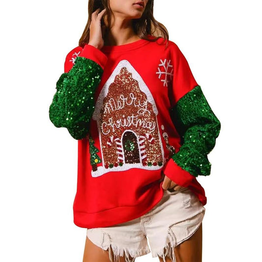 Women Christmas Sweatshirt, Long Sleeve Crew Neck Elk Print Hoodie Pullover for Casual Daily