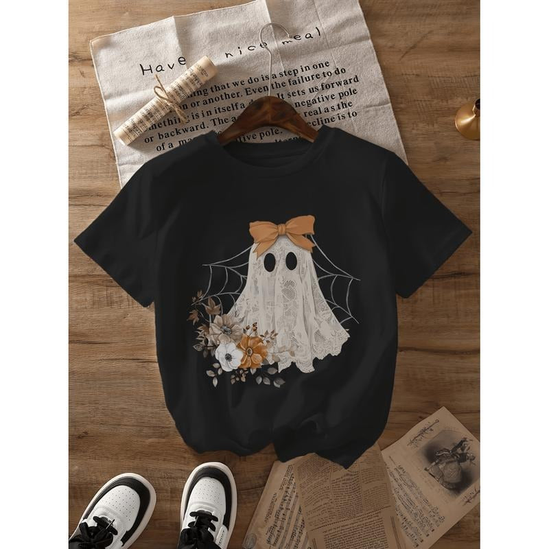 Women Halloween Lace Ghost Lightsaber brand Shirt Casual Crew Neck Short Sleeve Spring Knit Fabric Polyester Blend...
