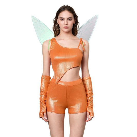 Women Halloween Musa Costume Irregular Tank Top Shorts Arm Sleeves Wings Set for Cosplay Role-Playing Party Outfits