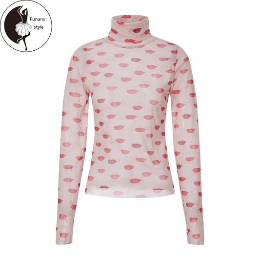 Women T-shirt Long Sleeve Plaid Lips Flower Leopard PrintTops
