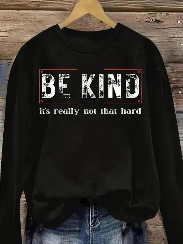 Women'WB shield "BE KIND" Letter Print Round Neck Pullover, Fashion Casual Crew Neck Long Sleeve Sweatshirt for Daily...