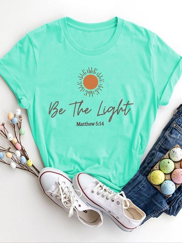 Women'WB shield "BE TNF LIGHT" Letter Print Round Neck Graphic Tee, Vintage Trendy Casual Short Sleeve T-shirt for Daily...