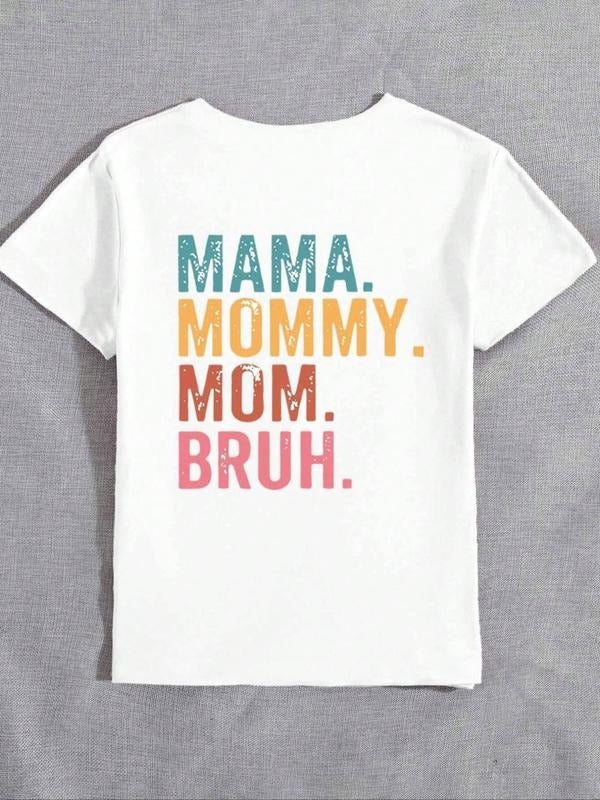 Women'WB shield "MAMA" Letter Print Round Neck Tee, Casual Short Sleeve T-shirt for Daily Wear, Ladies Summer Outfit...