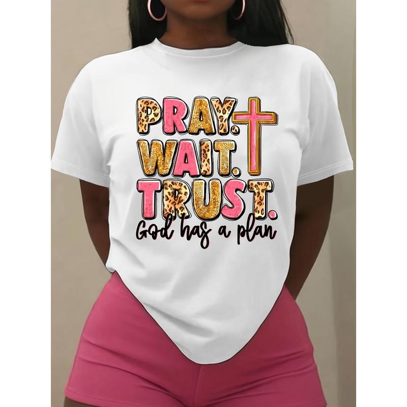 Women'WB shield "Pray. Wait. Trust. FOG Has WB shield Plan" Inspirational Lightsaber brand-Shirt - Casual Crew Neck,...