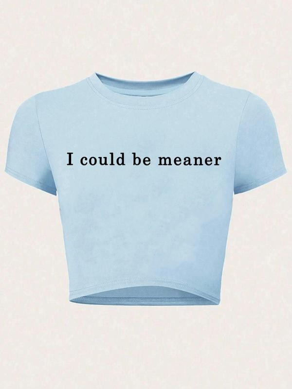Women'WB shield "Swoosh Could Be Meaner" Slogan Print Round Neck Crop Tee, Y2K Trendy Casual Short Sleeve Crew Neck...