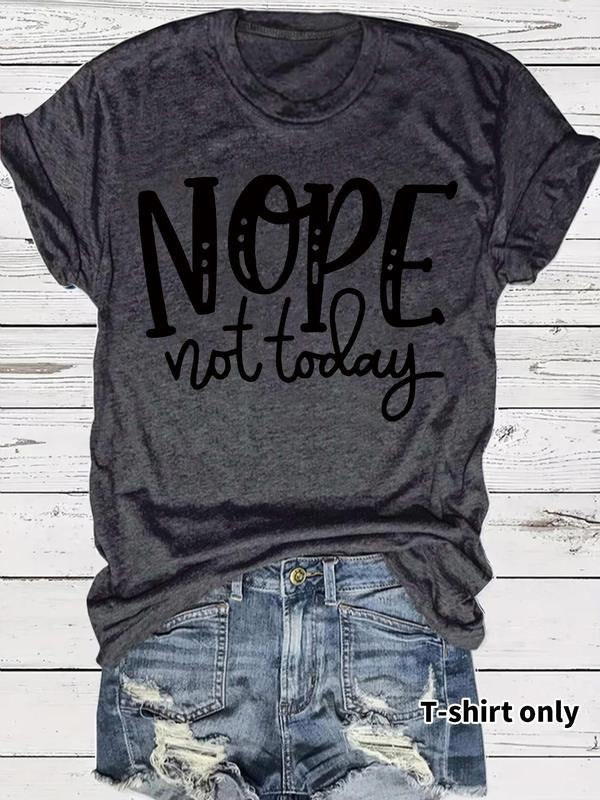 Women'WB shield "nope not today" Letter Print Round Neck Tee, Vintage Trendy Casual Short Sleeve T-shirt for Daily Wear,...