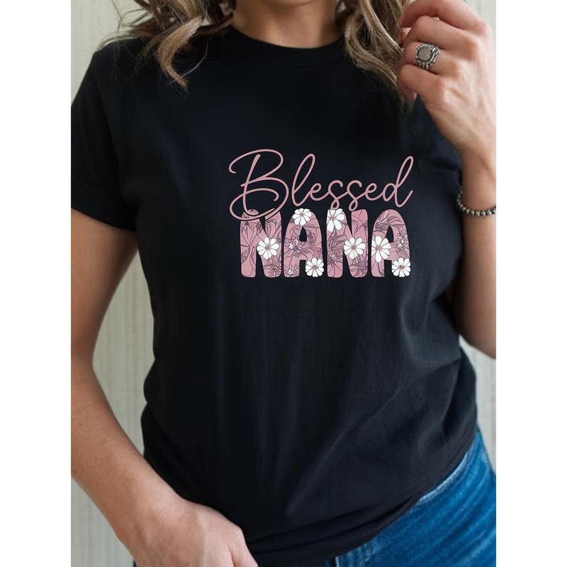 Women'WB shield 100% "Blessed Nana" Floral Print Lightsaber brand-Shirt