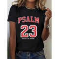 Women'WB shield 100% Casual T-Shirt with Psalm 23 Print - Round Neck, Short Sleeve, All-Season Comfort, Perfect for Outdoor Activities & Holiday Gifts, Outdoor Apparel | Geometric Print Tee | Fabric style 02