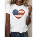 Women'WB shield 100% Comfort Fit T-Shirt - Patriotic American Flag Heart Design, Casual Round Neck Tee, Machine Washable, All-Season Wear, Patriotic Clothing | American Flag Design | Machine Washable Top style 02