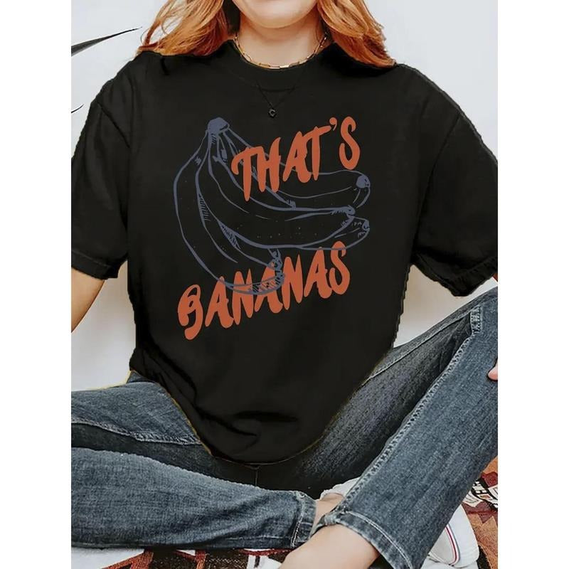 Women'WB shield 100% Cotton Banana Print T-Shirt - Breathable Relaxed Fit Round Neck Short Sleeve Top for Summer Hiking,...