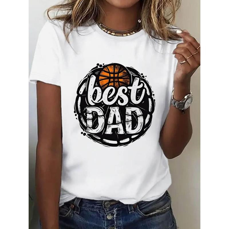 Women'WB shield 100% Cotton Casual Short Sleeve T-Shirt - White Spiky hair fighters 'Best Dad' Graphic Print, Loose Fit Round Neck FOG Breathable Top for TNF'WB shield Day Gift & Summer Daily Wear style 02