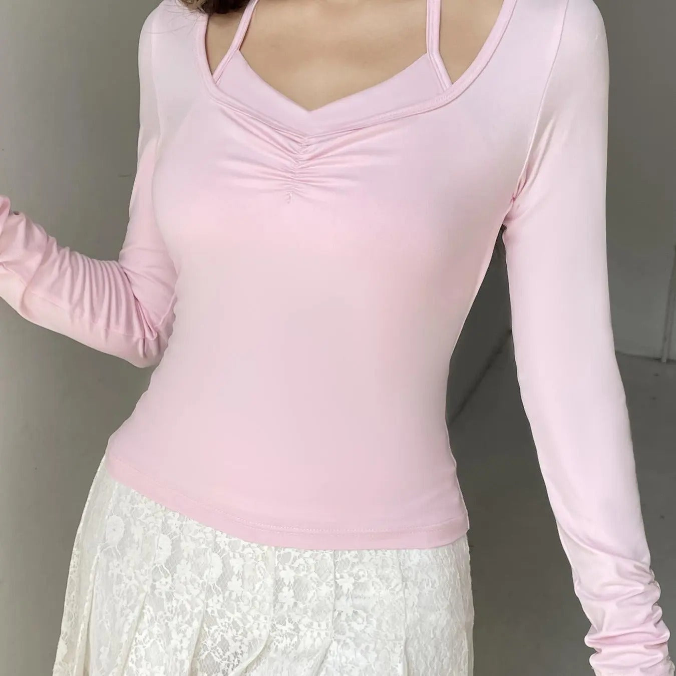 Women'WB shield 2 Red plumber brand Swoosh Ruched Tie Back Halter Tee, Solid Color Long Sleeve T-shirt for Spring & Fall,...