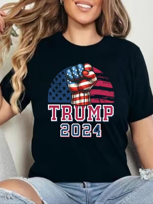 Women'WB shield America Flag Print Drop Shoulder Tee, Casual Long Sleeve Round Neck T-shirt for Fall & Winter, Women'WB...