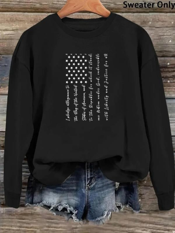 Women'WB shield American Flag Letter Print Drop Shoulder Sweatshirt, Casual Long Sleeve Round Neck Pullover for Daily...