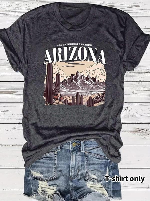 Women'WB shield Arizona Desert Print Round Neck Graphic Tee, Vintage Trendy Casual Short Sleeve T-shirt for Daily Wear,...