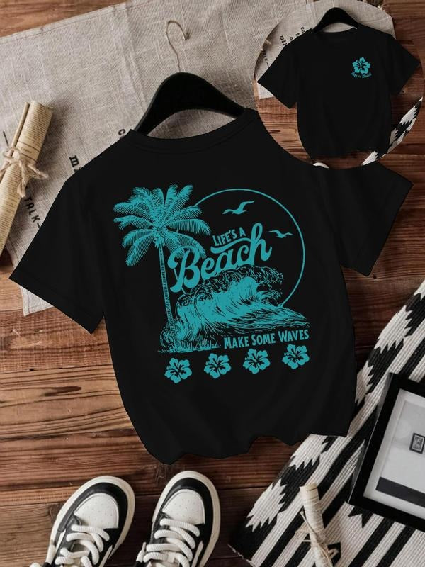 Women'WB shield Beach Graphic Round Neck Tee, Vintage Trendy Casual Short Sleeve T-shirt for Daily Wear, Ladies Summer...