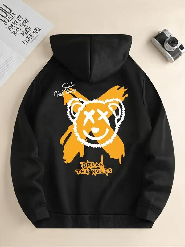 Women'WB shield Bear & Letter Print Drawstring Hoodie, Fashion Casual Hooded Sweatshirt for Daily Holiday Outdoor Wear,...
