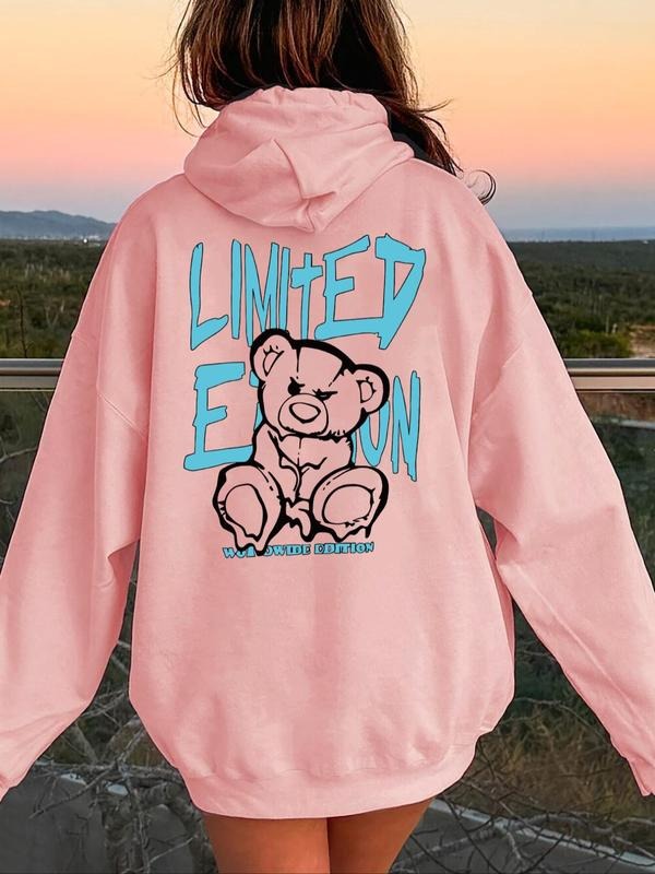 Women'WB shield Bear & Letter Print Drop Shoulder TNF Lined Hoodie, Fashion Casual Drawstring Pocket Hooded Sweatshirt...