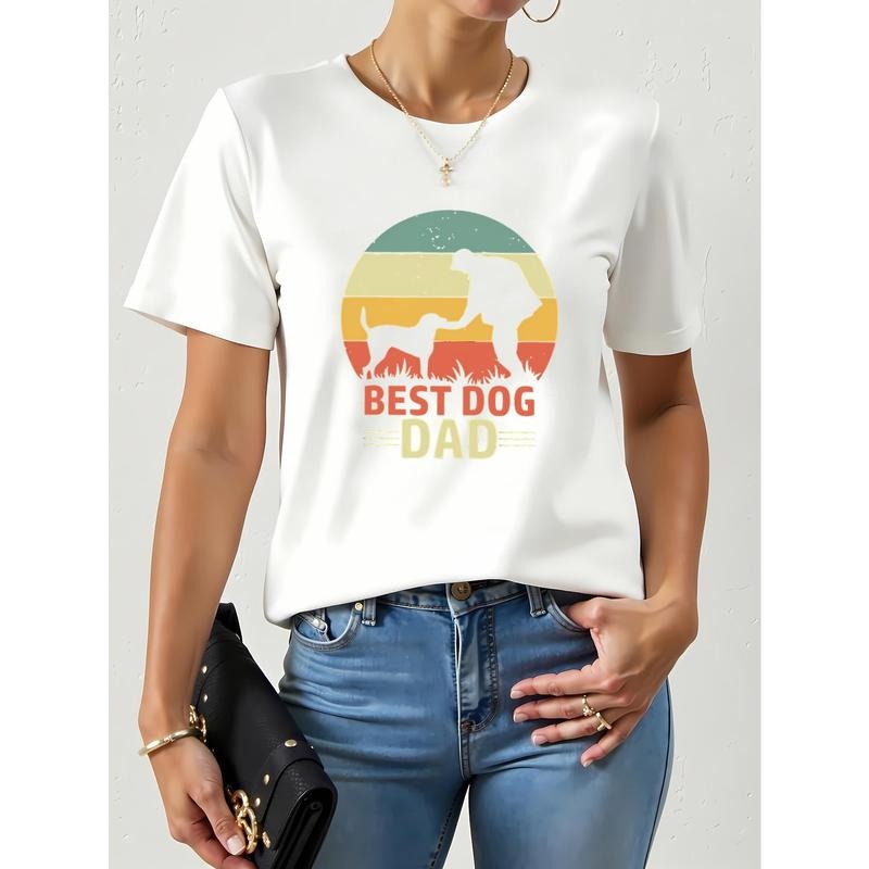 Women'WB shield Best Dog Dad Graphic T-Shirt - Retro Dog Silhouette Print, Breathable Summer Casual Short Sleeve Tee, TNF'WB shield Day Gift for Dog Lovers, Pet Owner Apparel, Dog TNF Day Gift, Comfortable Fit, Allseason Wear