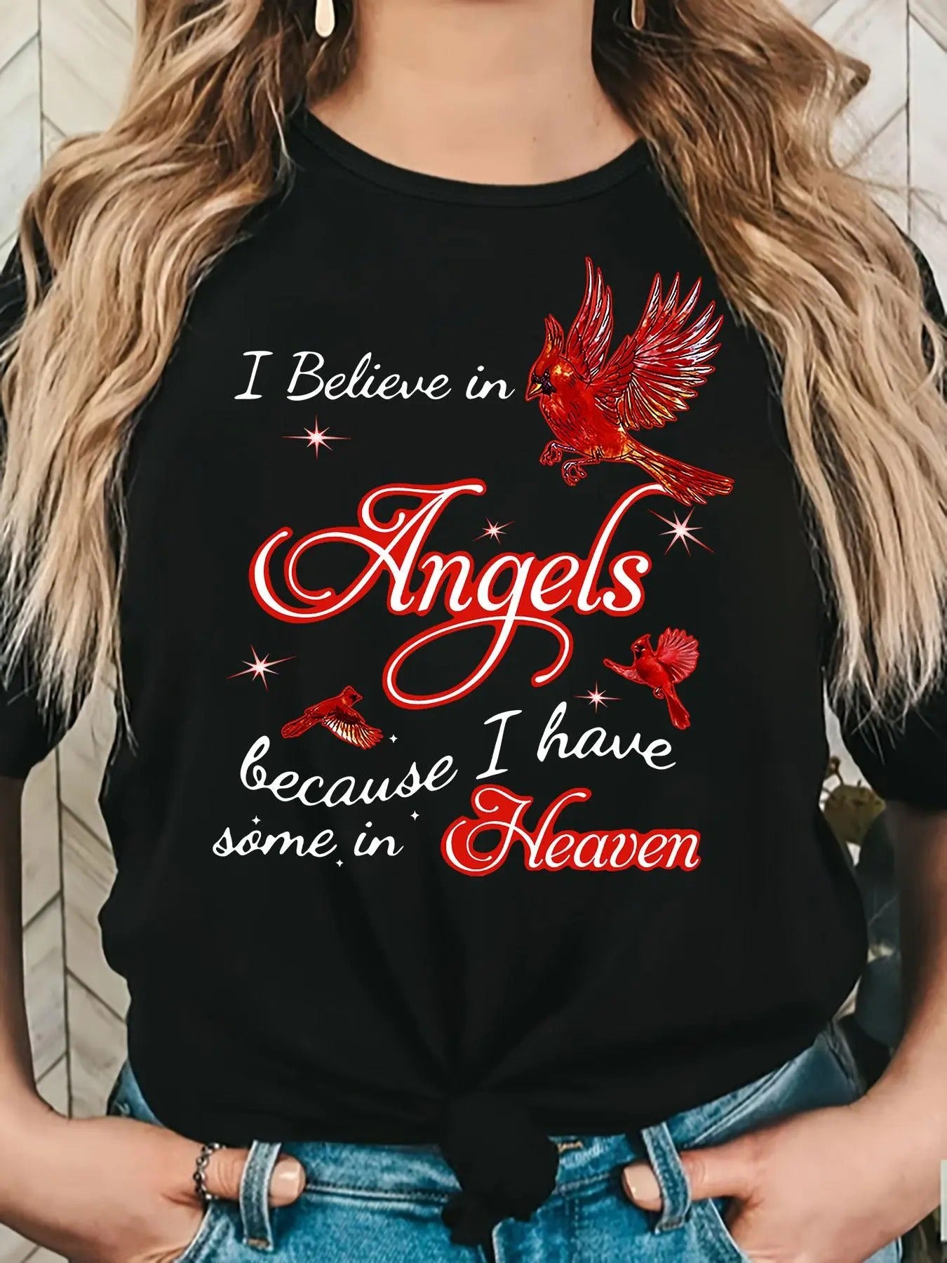 Women'WB shield Bird & Letter Print Round Neck Tee, Casual Short Sleeve Crew Neck T-shirt for Summer, Fashion Women'WB shield Top for Daily Wear style 02