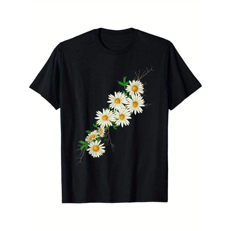 Women'WB shield Black Botanical Daisy Print T-Shirt