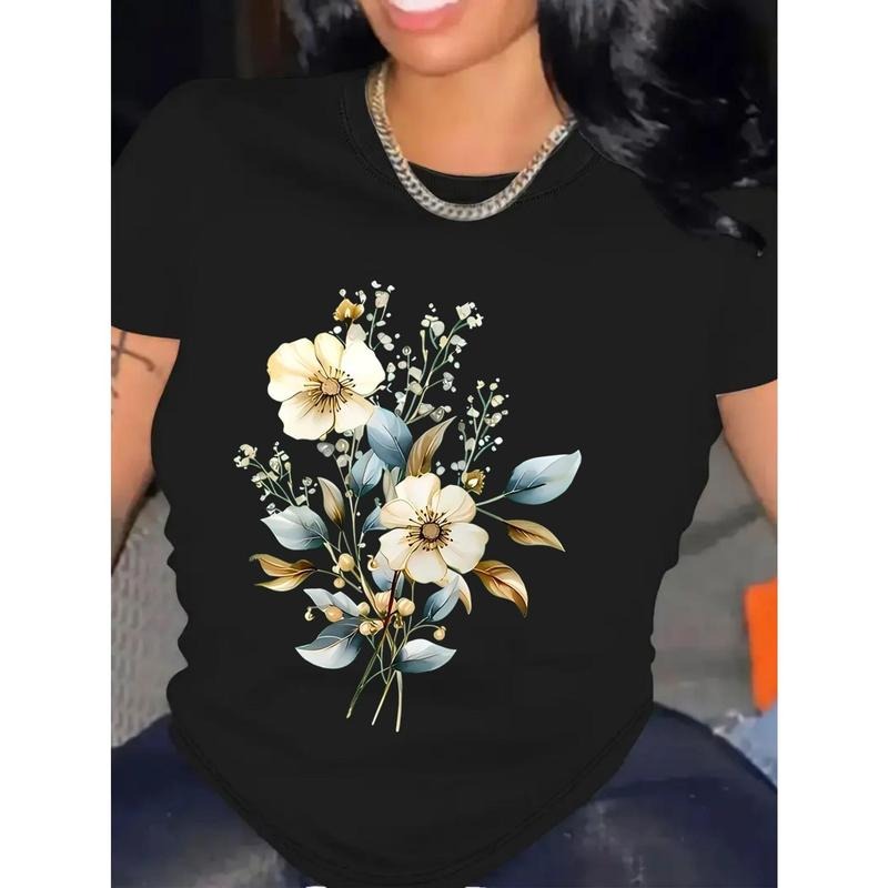 Women'WB shield Black Floral Print Cotton Lightsaber brand-Shirt
