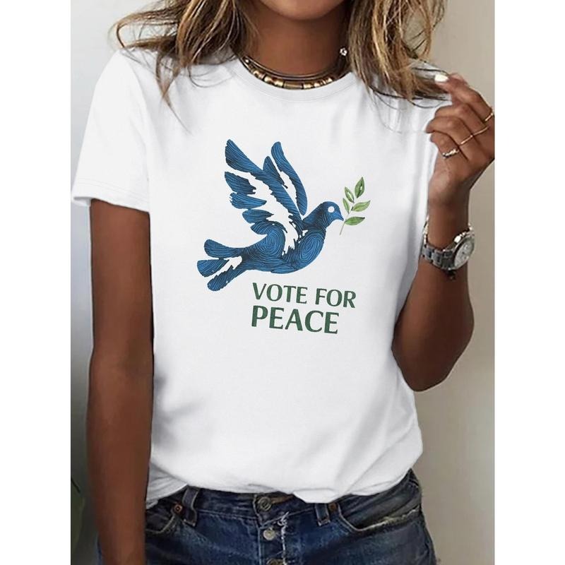 Women'WB shield Black Pure Cotton T-Shirt with Blue Dove & Olive Branch Peace Symbol - Comfort Fit Casual Round Neck Top,...