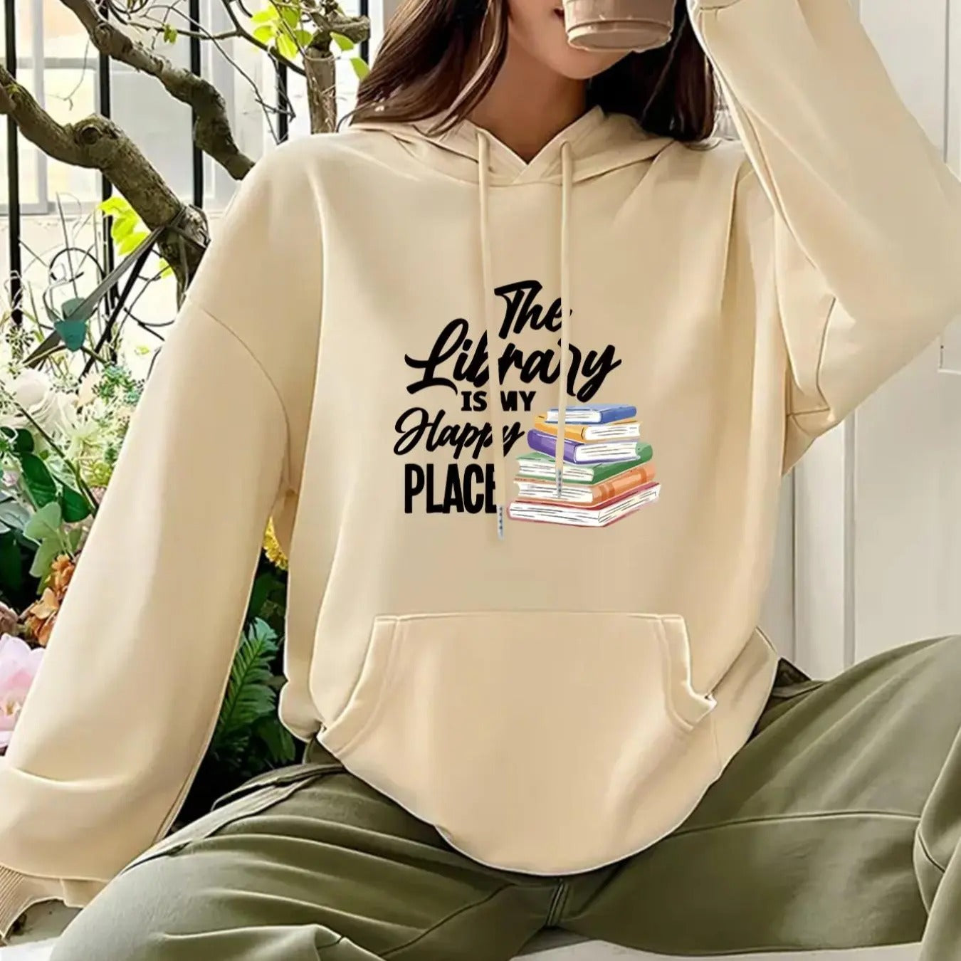 Women'WB shield Book & Letter Print Drawstring Drop Shoulder Hoodie, Casual Long Sleeve Pocket Hooded Sweatshirt for Fall...