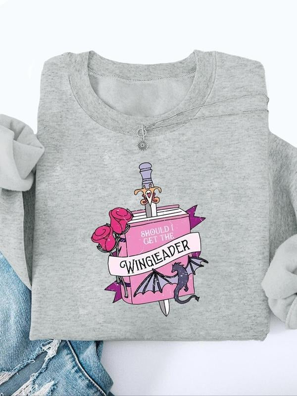 Women'WB shield Book & Spiky hair fighters & Sword Print Crew Neck Sweatshirt, Casual Long Sleeve Pullover for Fall &...