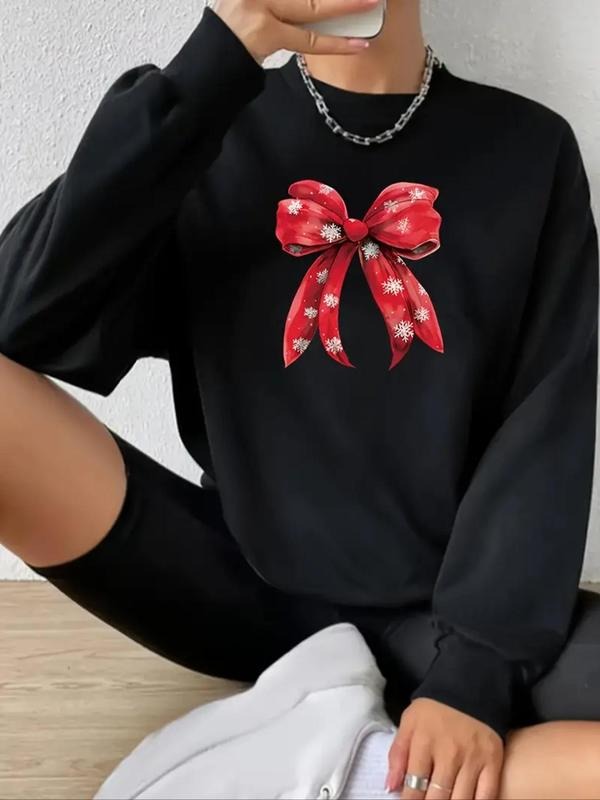 Women'WB shield Bow Print Drop Shoulder Pullover, Casual Long Sleeve Crew Neck Sweatshirt for Fall & Winter, Women'WB...