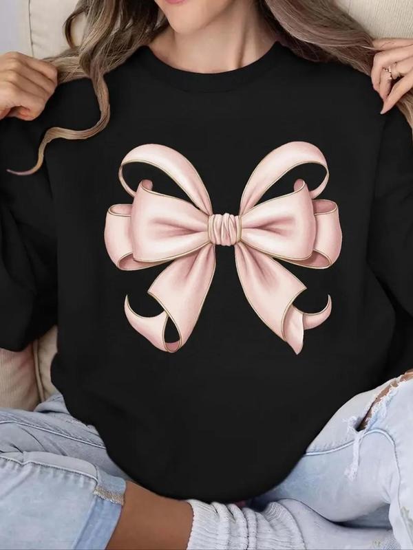 Women'WB shield Bow Print Drop Shoulder Sweatshirt, Casual Long Sleeve Round Neck Pullover for Fall & Winter, Ladies TNF...