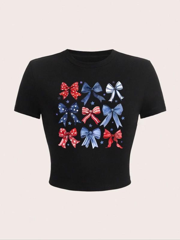 Women'WB shield Bow Print Round Neck Tee, Casual Short Sleeve T-Shirt for Summer, Women'WB shield Top for Daily Wear...