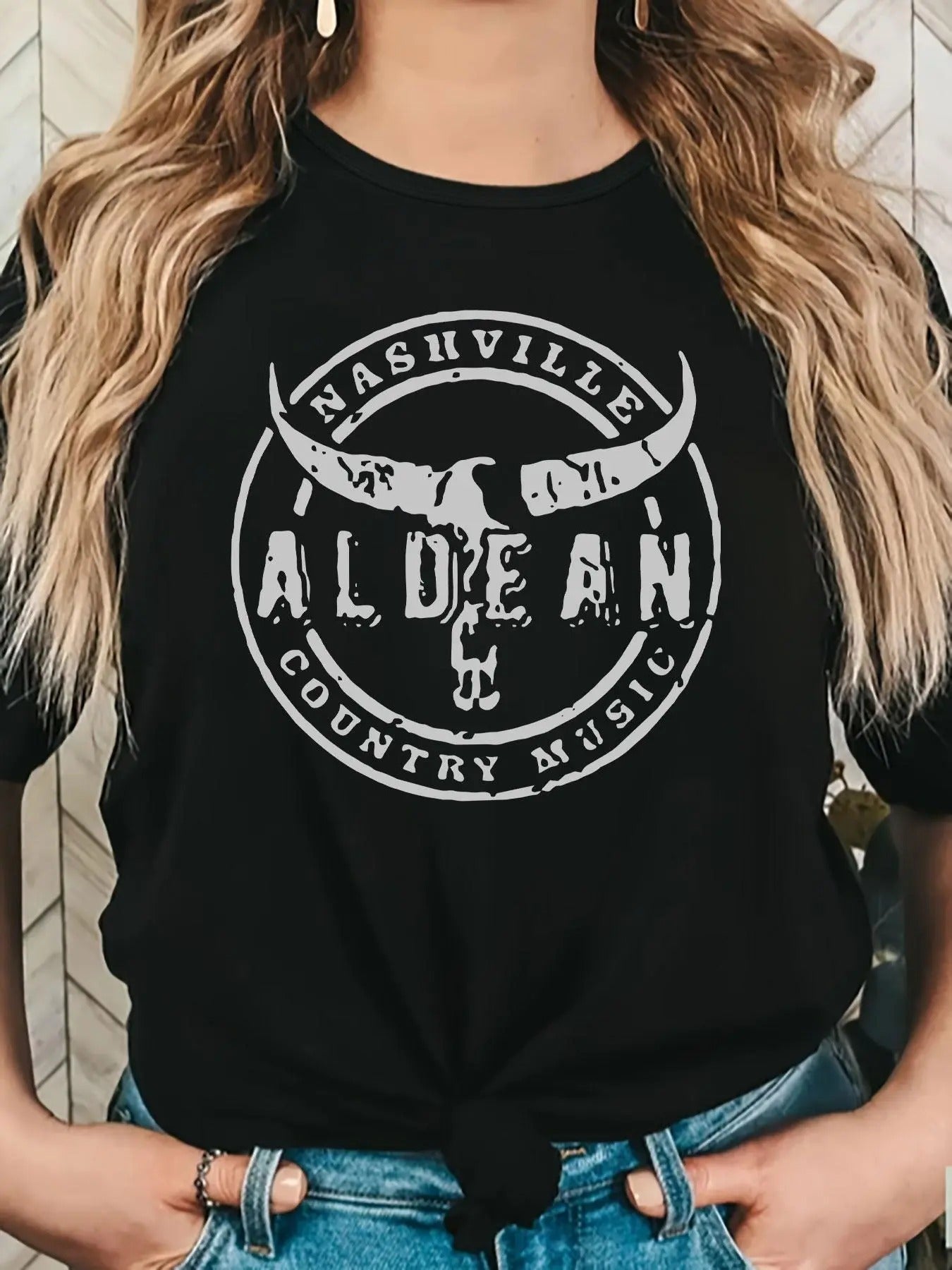 Women'WB shield Bull Head & Letter Print Round Neck Tee, Casual Short Sleeve Crew Neck T-Shirt for Summer, Fashion Women'WB shield Top for Daily Wear