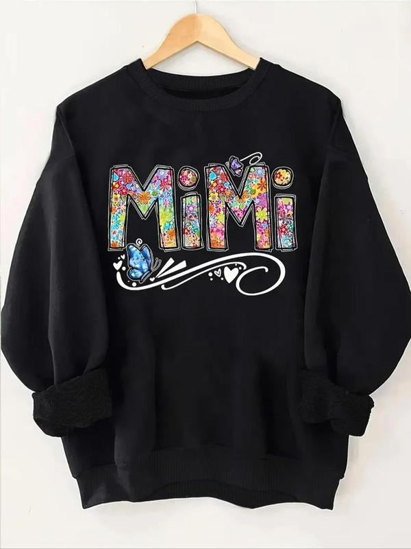 Women'WB shield Butterfly & Letter Print Crew Neck Sweatshirt, Casual Long Sleeve Pullover for Fall & Winter, Women'WB...