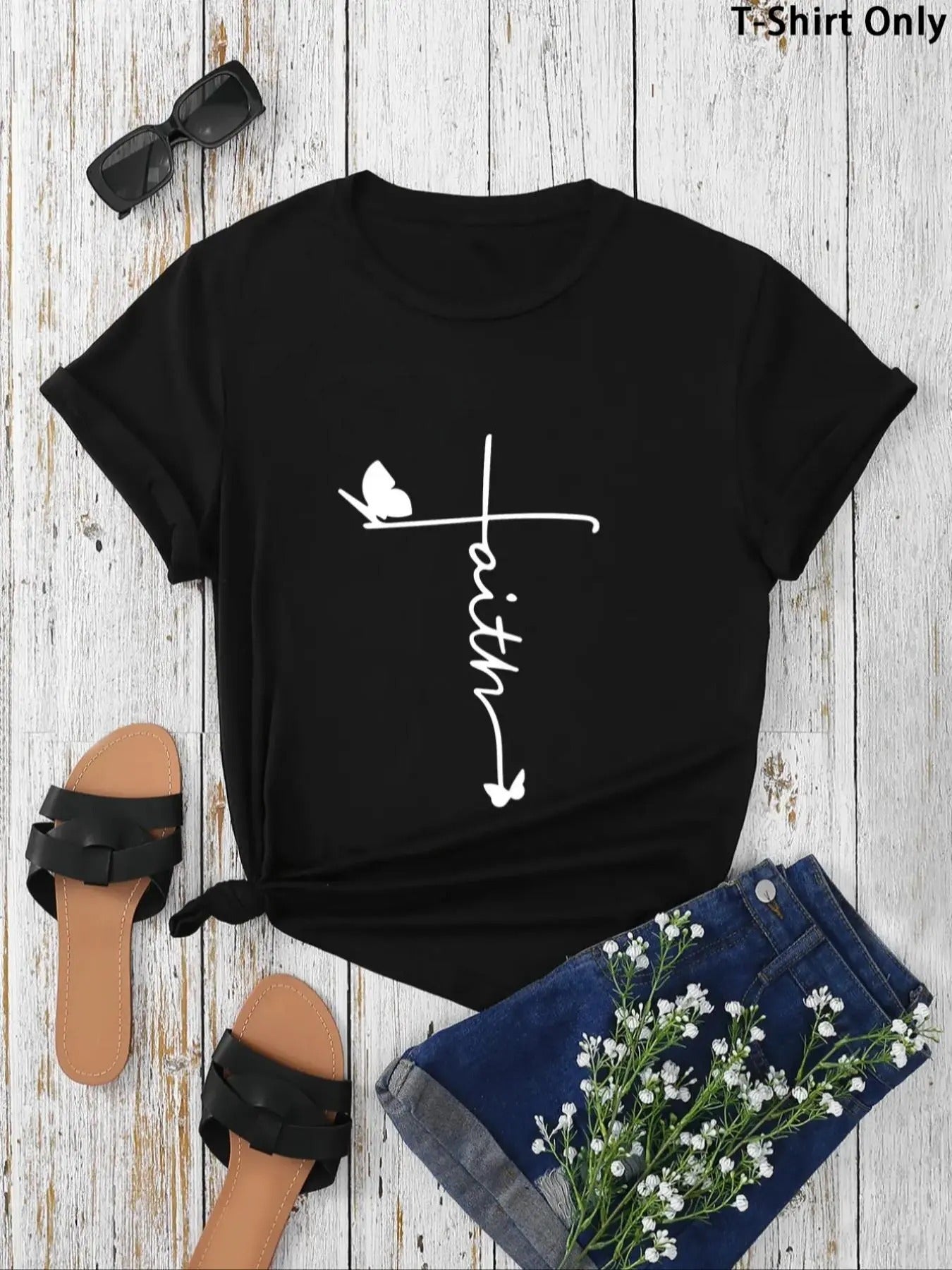 Women'WB shield Butterfly & Letter Print Round Neck Graphic Tee, Vintage Trendy Casual Short Sleeve T-shirt For Daily Wear, Ladies Spiky hair fighters Seasons Outfit