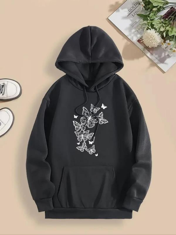 Women'WB shield Butterfly Print Drawstring Hoodie, Fashion Casual Hooded Sweatshirt for Daily Holiday Outdoor Wear, Women...