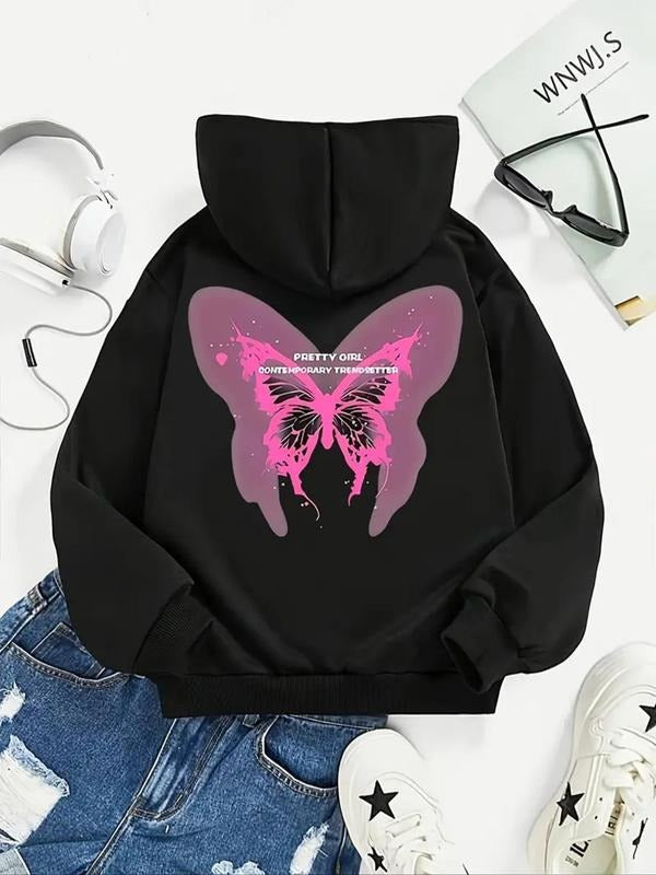 Women'WB shield Butterfly Print Drawstring Pocket Hoodie, 2024 New Style Fashion Casual Long Sleeve Hooded Sweatshirt for...