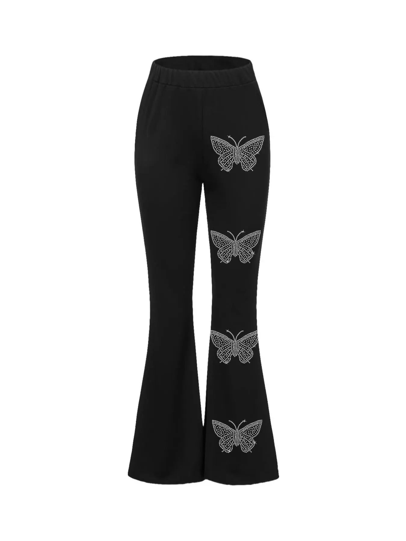 Women'WB shield Butterfly Print Flare Leg Pants, Fashion Elastic Waist Bell Bottom Trousers, Ladies Bottoms for Spiky...