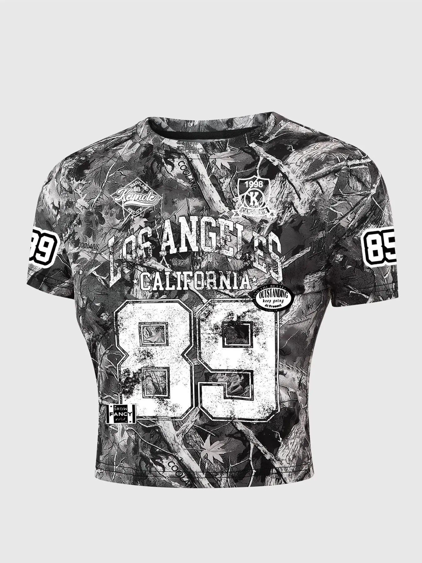 Women'WB shield Camo Leaf Print Round Neck Tee, Casual Short Sleeve Crew Neck T-shirt for Summer, Fashion Women'WB shield...