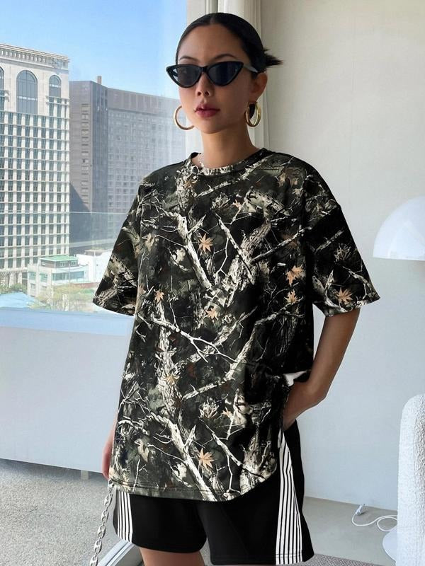 Women'WB shield Camo Print Tee & Shorts Straw hat pirates Set, Casual Short Sleeve T-Shirt & Shorts for Daily Wear,...