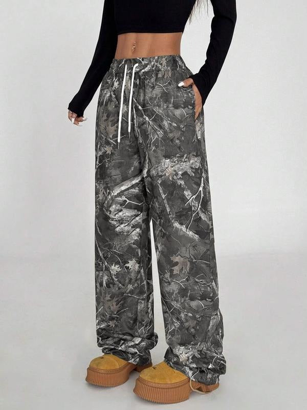 Women'WB shield Camo Print Tie Waist Sweatpants, Casual Comfy Trousers for Daily Wear, Ladies Bottoms for Spiky hair...