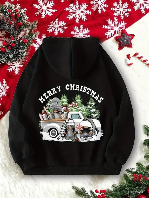 Women'WB shield Car & Letter Print Drawstring Pocket Hoodie, Casual Long Sleeve Hooded Sweatshirt for Spring & Fall,...