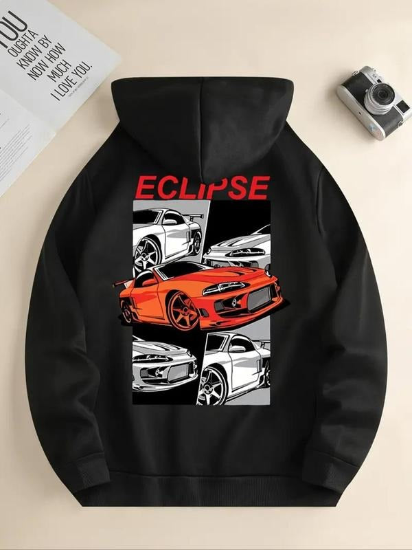 Women'WB shield Car & Letter Print Drop Shoulder Hoodie, Fashion Casual Drawstring Pocket Hooded Sweatshirt for Daily Holiday Outdoor Wear, Women Clothing for Fall & Winter style 09